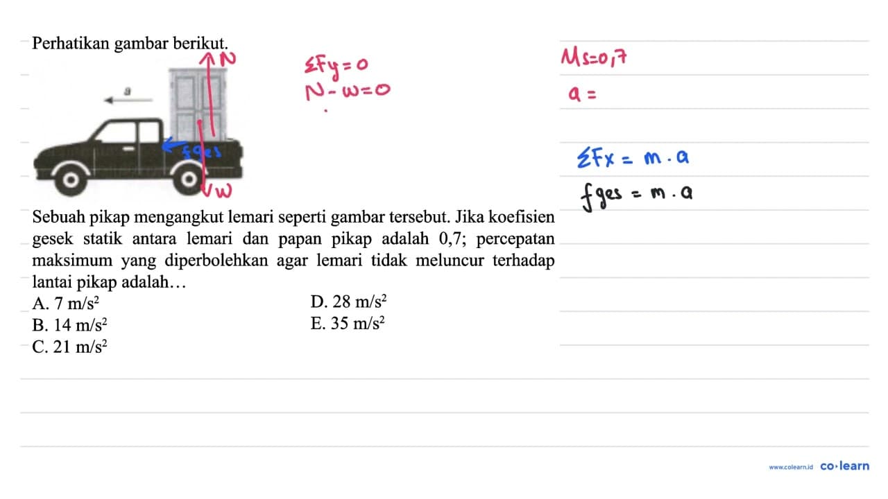 Perhatikan gambar berikut. Sebuah pikap mengangkut lemari