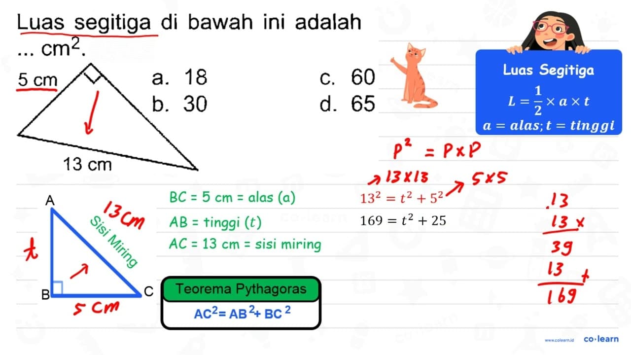 Luas segitiga di bawah ini adalah ... cm^(2) . c. 60 d. 65