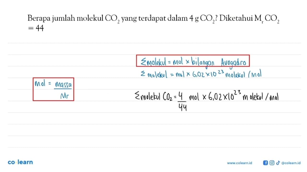 Berapa jumlah molekul CO2 yang terdapat dalam 4 g CO2?