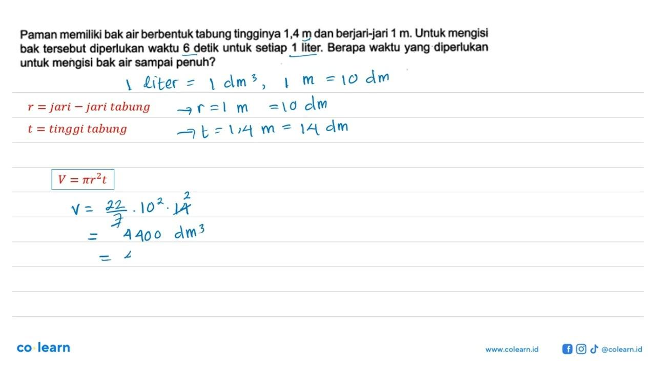 Paman memiliki bak air berbentuk tabung tingginya 1,4 m dan