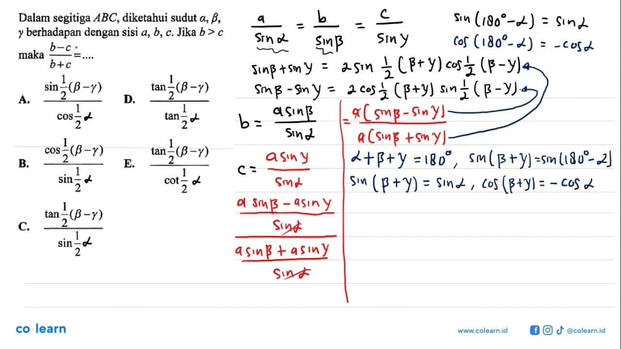 Dalam segitiga ABC, diketahui sudut a,b,gamma berhadapan
