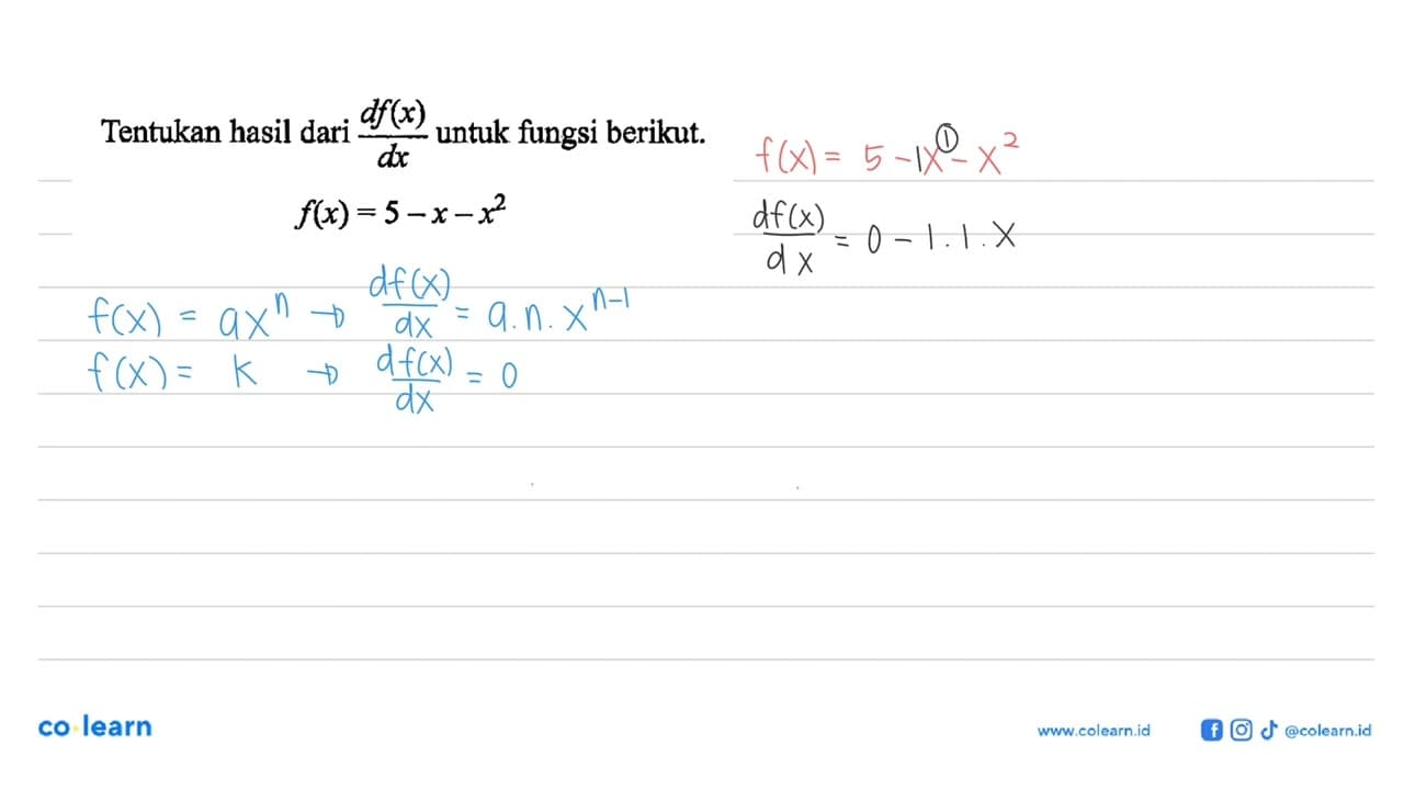 Tentukan hasil dari d f(x)/dx untuk fungsi