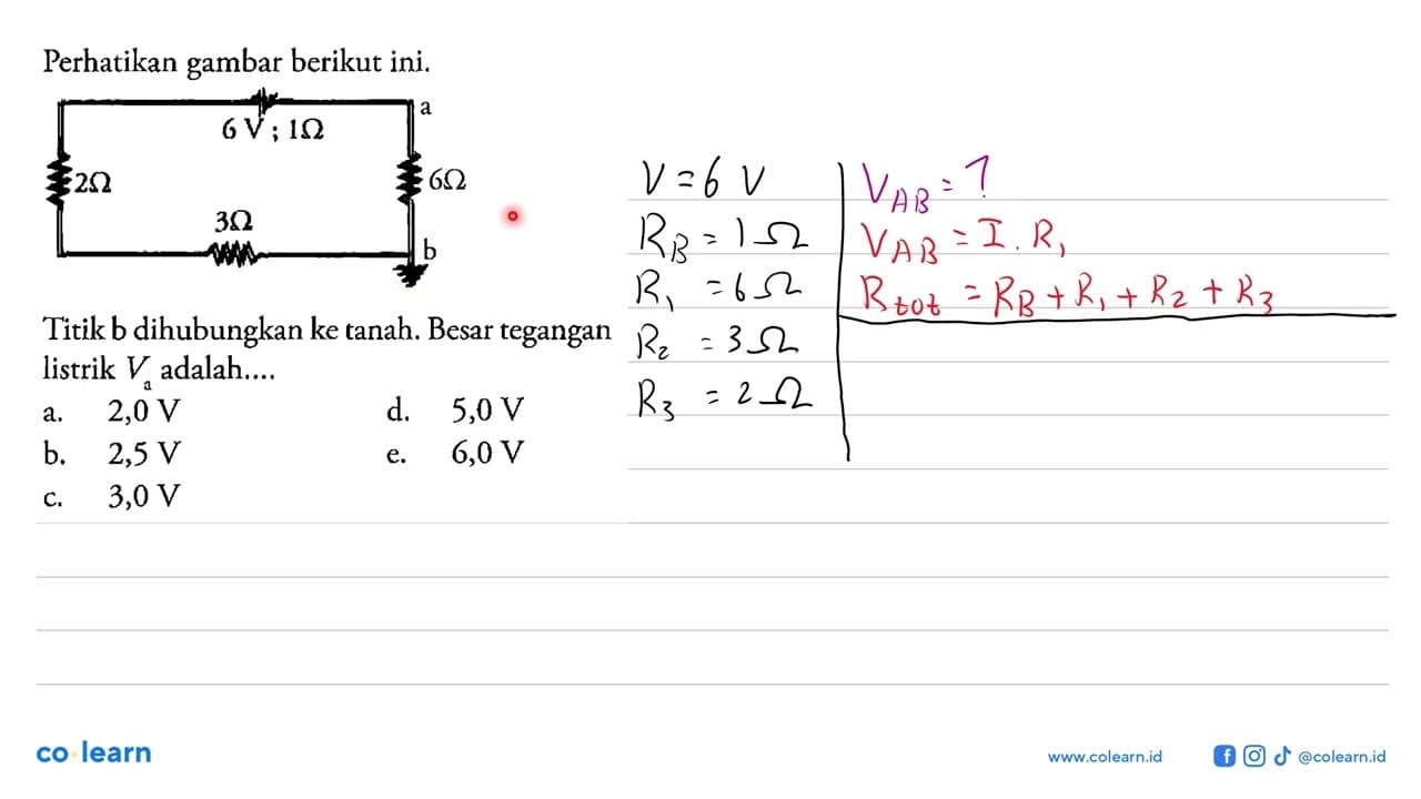 Perhatikan gambar berikut ini. 6 V ; 1 Ohm a 2 Ohm 6 Ohm 3