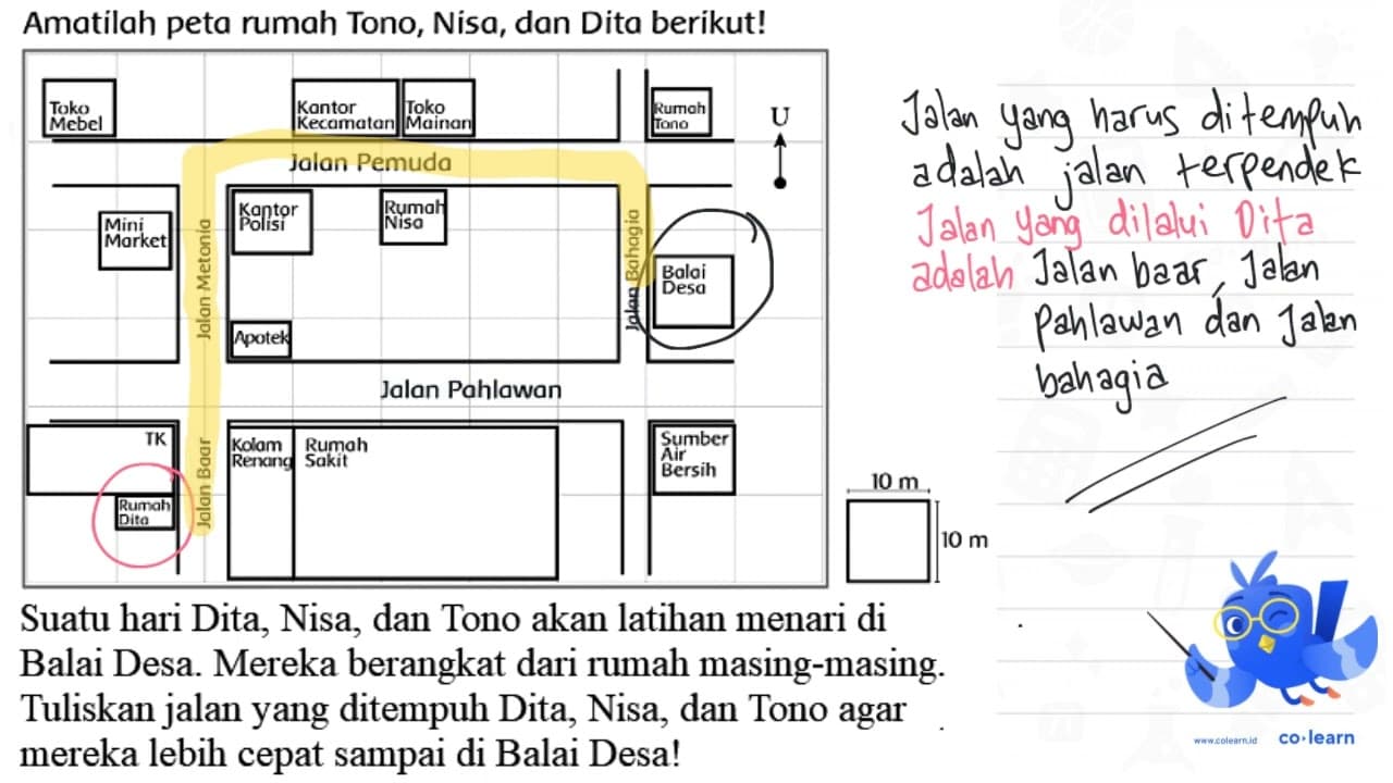 Amatilah peta rumah Tono, Nisa, dan Dita berikut! Suatu