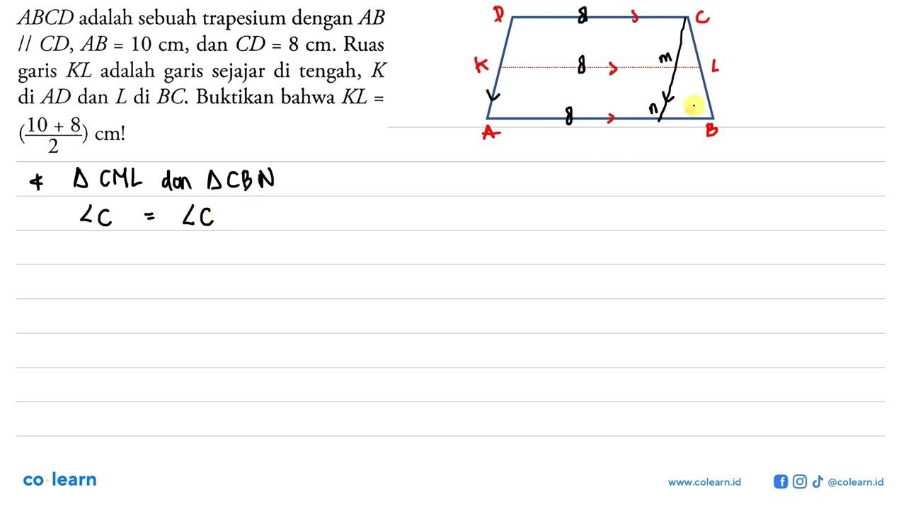 ABCD adalah sebuah trapesium dengan AB//CD, AB=10cm, dan