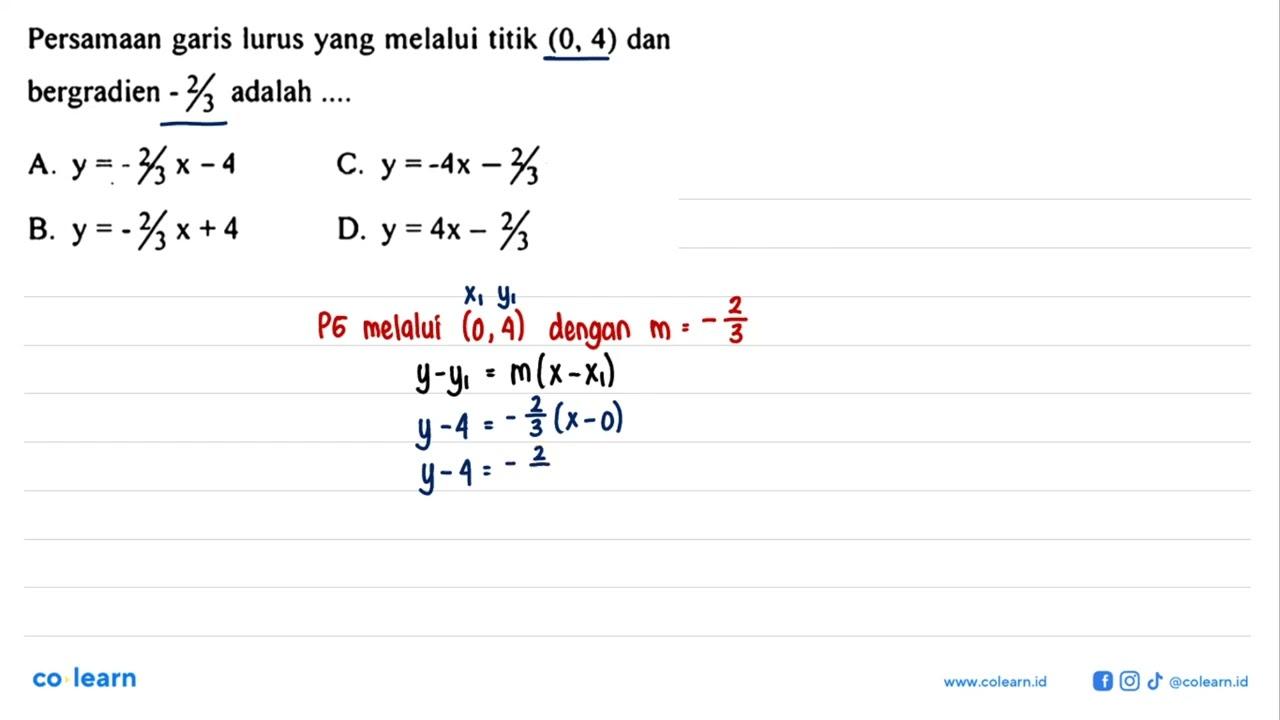 Persamaan garis lurus yang melalui titik (0,4) dan