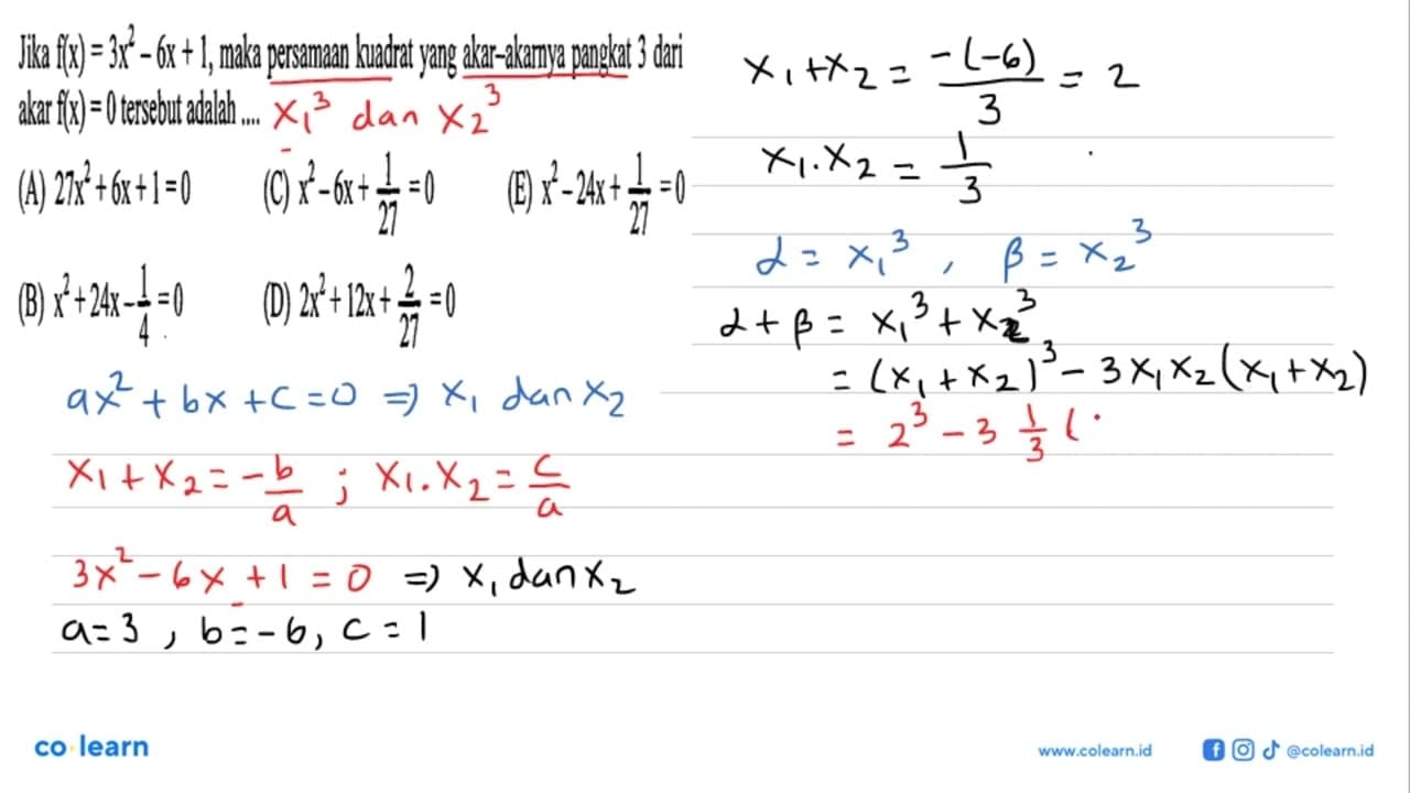 Jika f(x)=3x^2-6x+1 , maka persamaan kuadrat yang