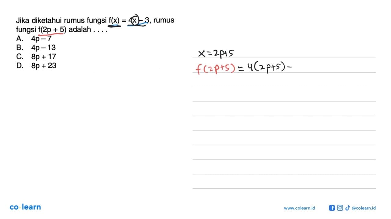 Jika diketahui rumus fungsi f(x) = 4x - 3, rumus fungsi