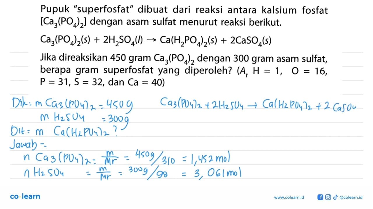 Pupuk 'superfosfat' dibuat dari reaksi antara kalsium