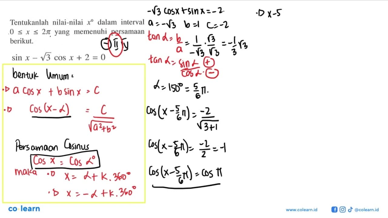 Tentukanlah nilai-nilai x dalam interval 0<=x<=2pi yang