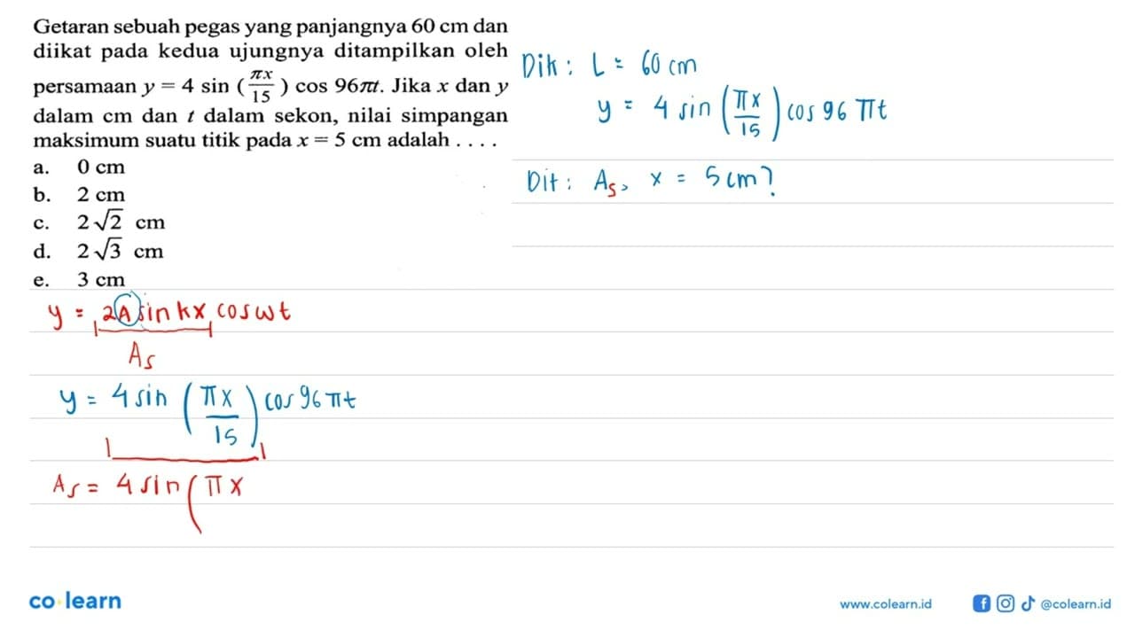 Getaran sebuah pegas yang panjangnya 60 cm dan diikat pada