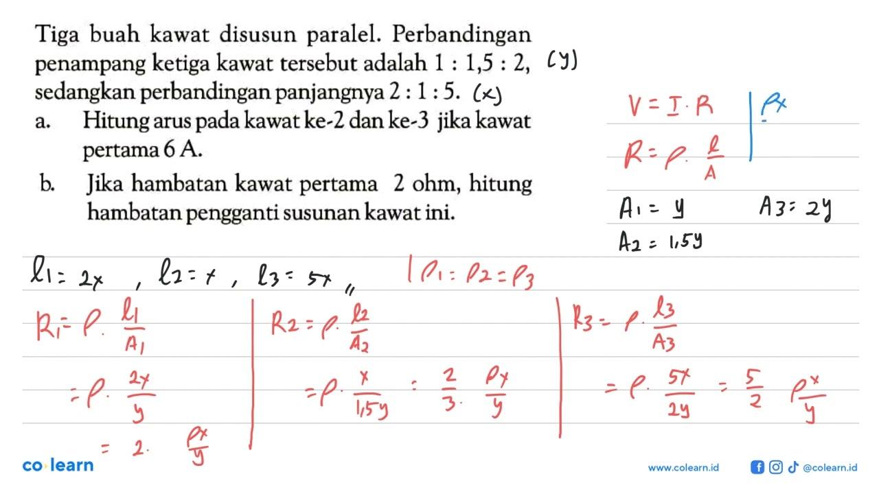 Tiga buah kawat disusun paralel. Perbandingan penampang