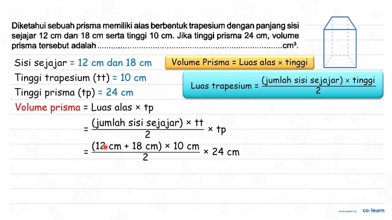 Diketahui sebuah prisma memiliki alas berbentuk trapesium