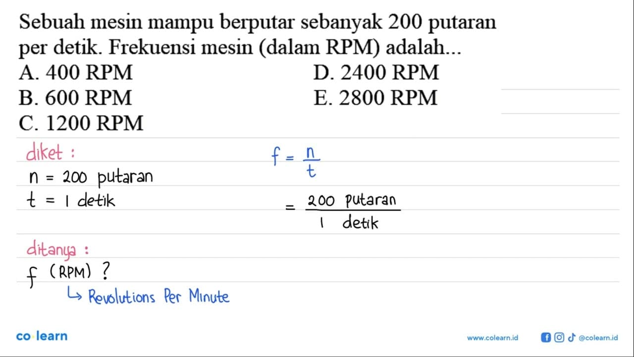 Sebuah mesin mampu berputar sebanyak 200 putaran per detik.