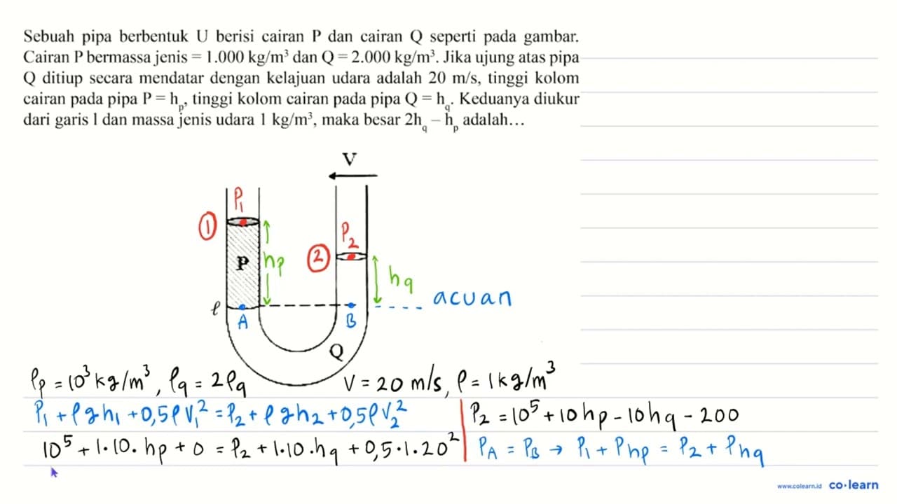 Sebuah pipa berbentuk U berisi cairan P dan cairan Q