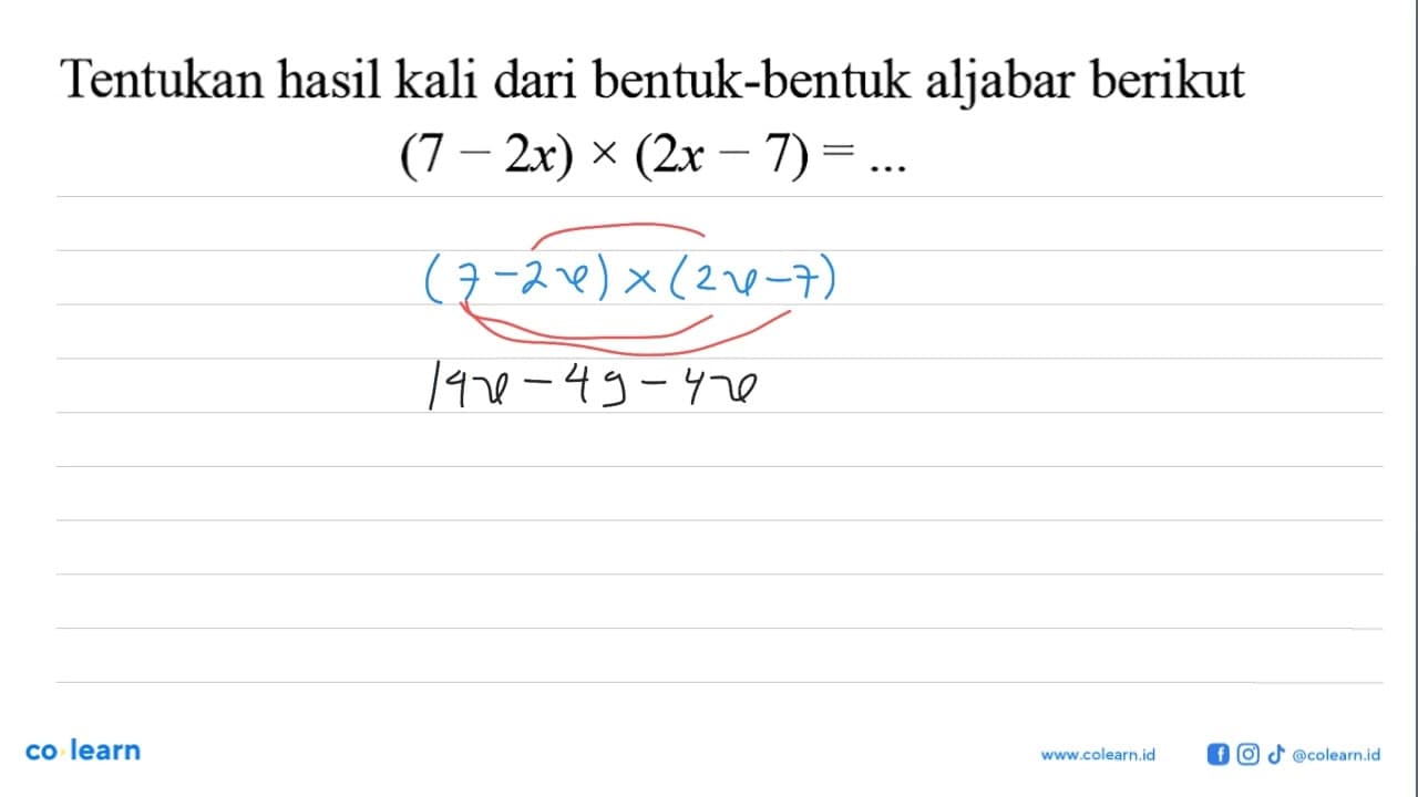 Tentukan hasil kali dari bentuk-bentuk aljabar berikut