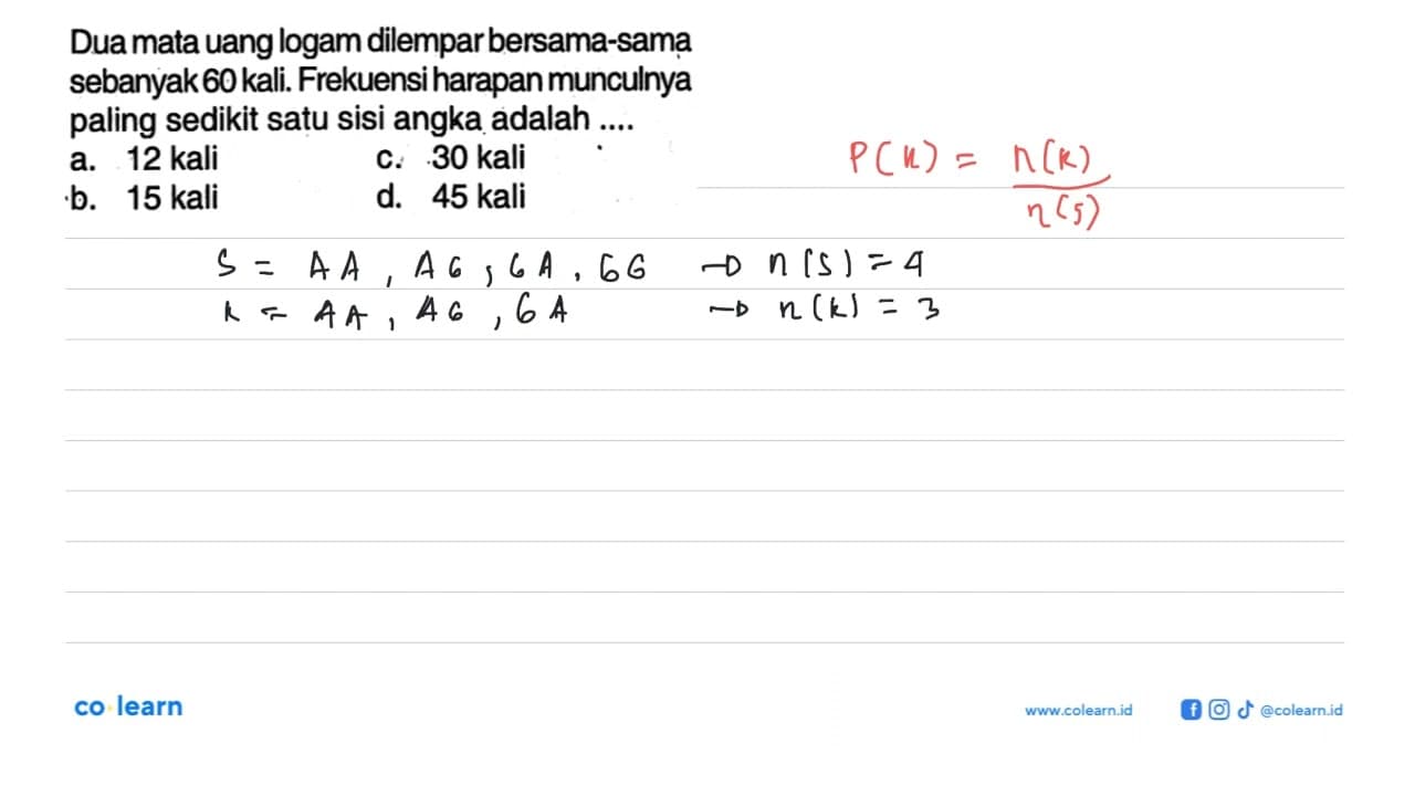 Dua mata uang logam dilempar bersama-sama sebanyak 60 kali.