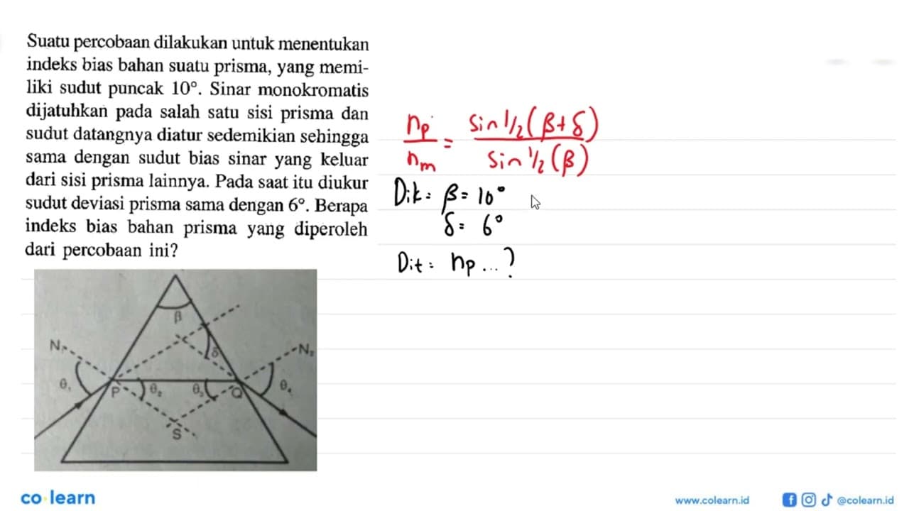 Suatu percobaan dilakukan untuk menentukan indeks bias