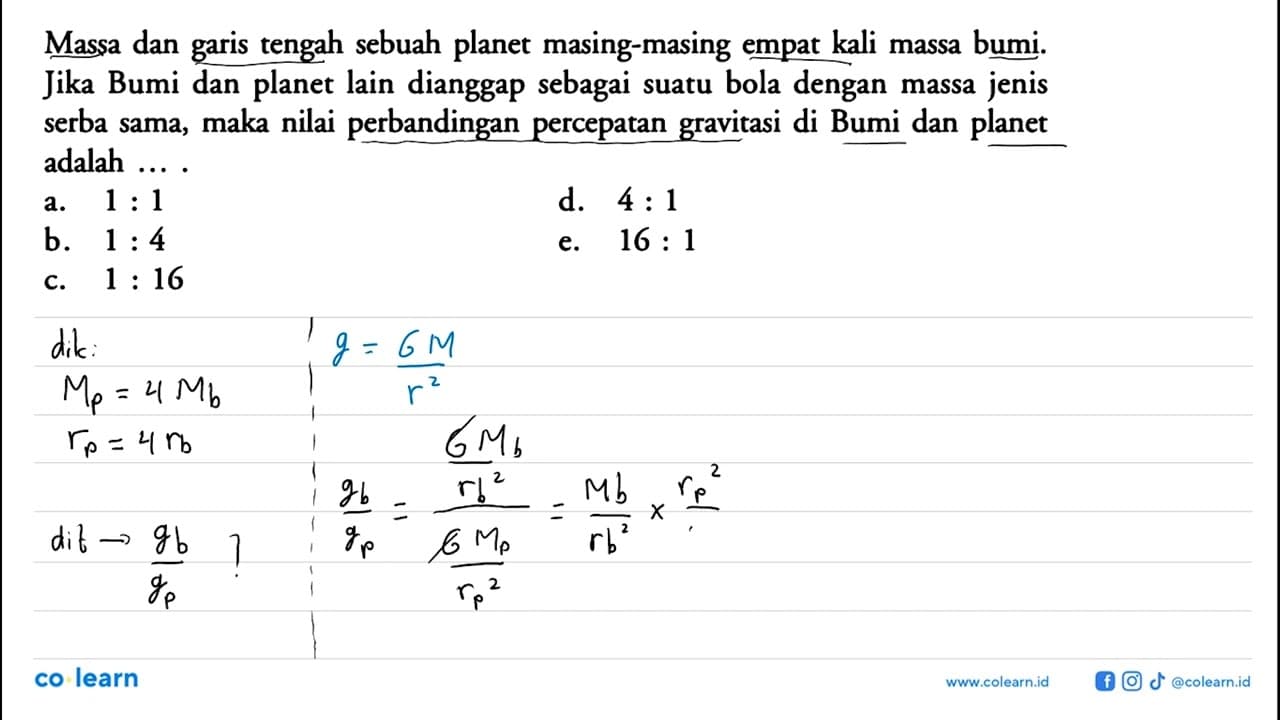 Massa dan garis tengah sebuah planet masing-masing empat