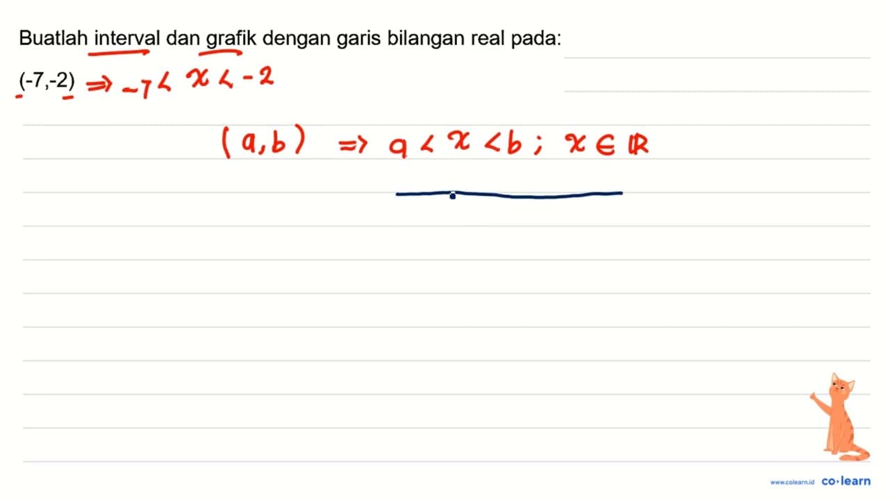 Buatlah interval dan grafik dengan garis bilangan real