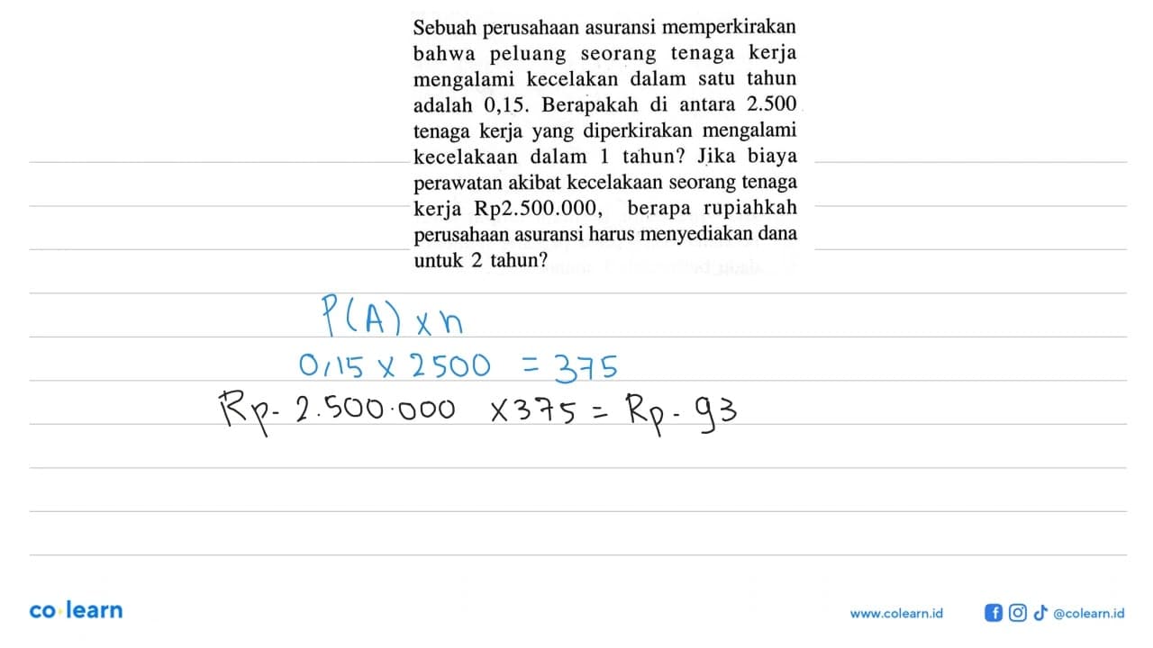 Sebuah perusahaan asuransi memperkirakan bahwa peluang