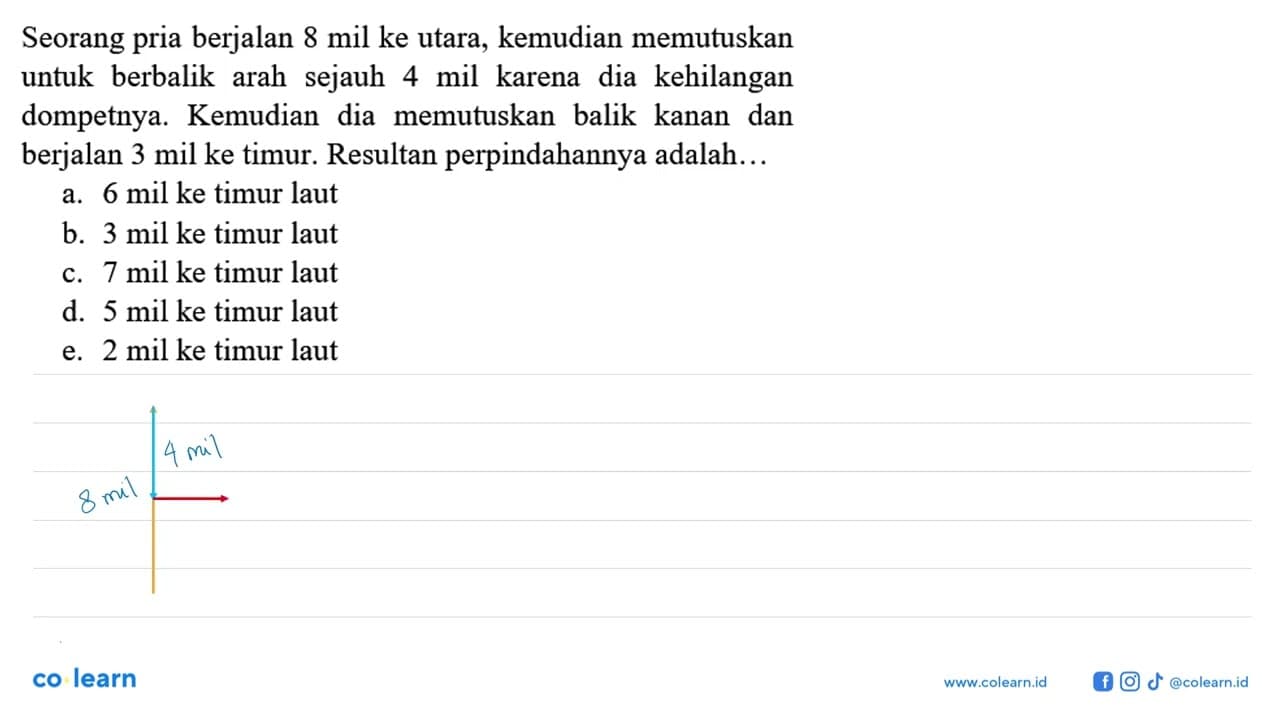 Seorang pria berjalan 8 mil ke utara, kemudian memutuskan