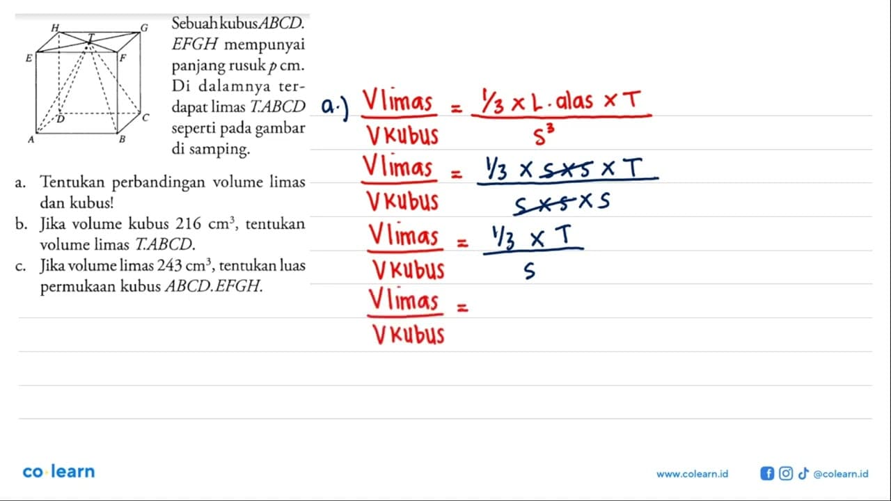 Sebuah kubus ABCD.EFGH mempunyai panjang rusuk p cm. Di