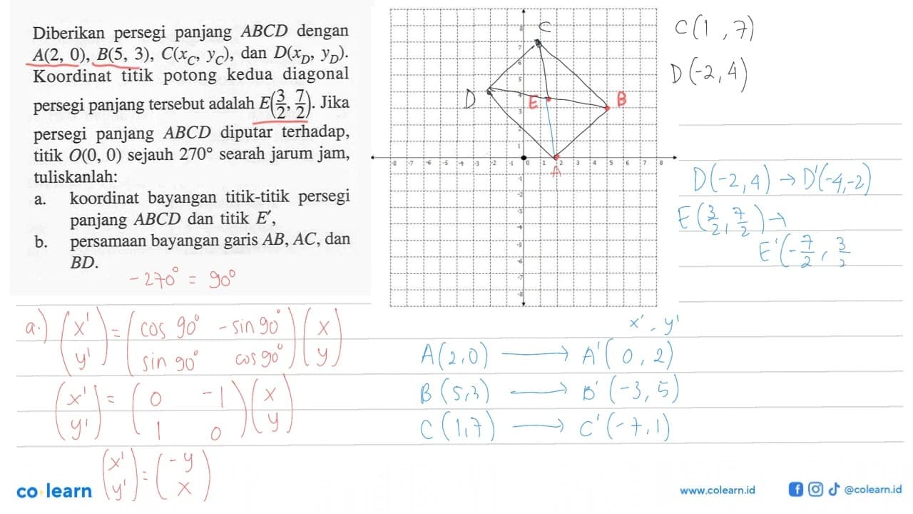 Diberikan persegi panjang ABCD dengan A(2, 0), B(5, 3),