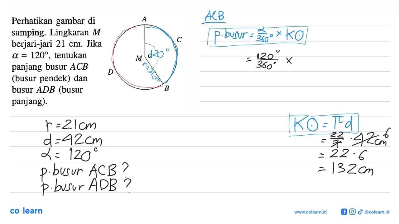 Perhatikan gambar di samping. Lingkaran M berjari-jari 21