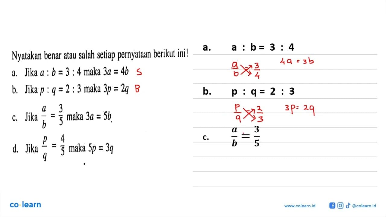 Nyatakan benar atau salah setiap pernyataan berikut ini!a.