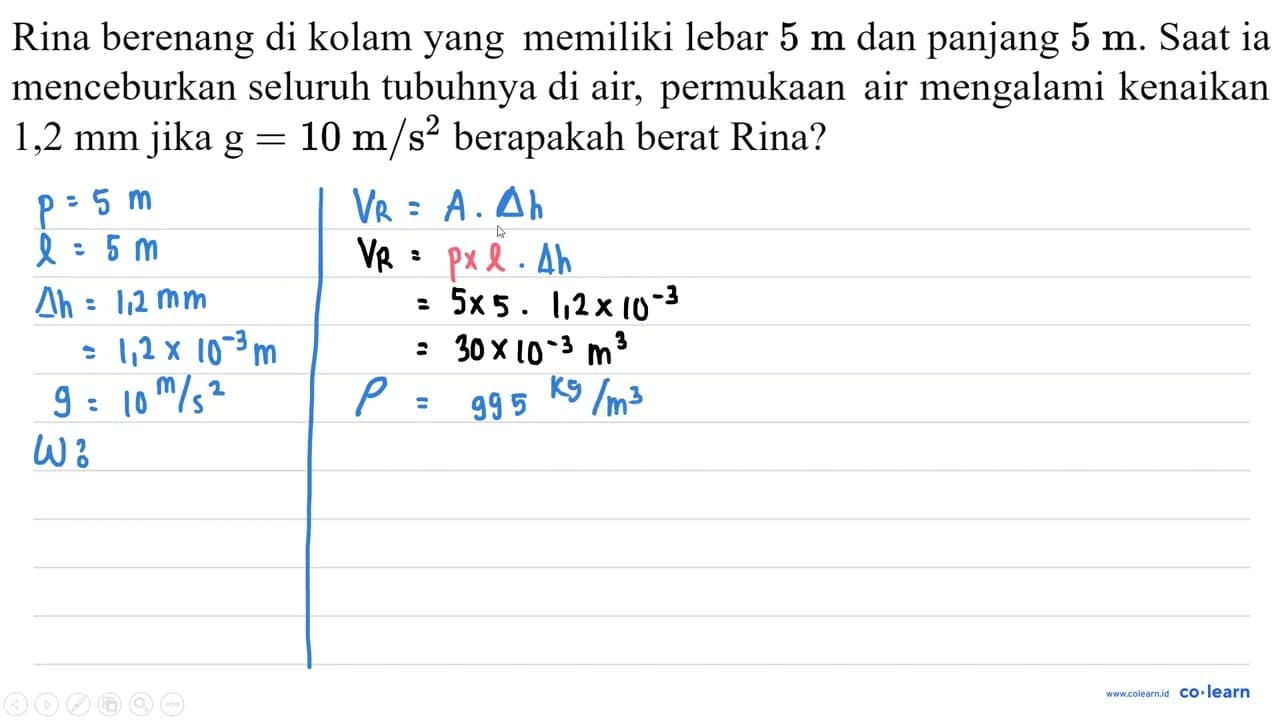 Rina berenang di kolam yang memiliki lebar 5 m dan panjang