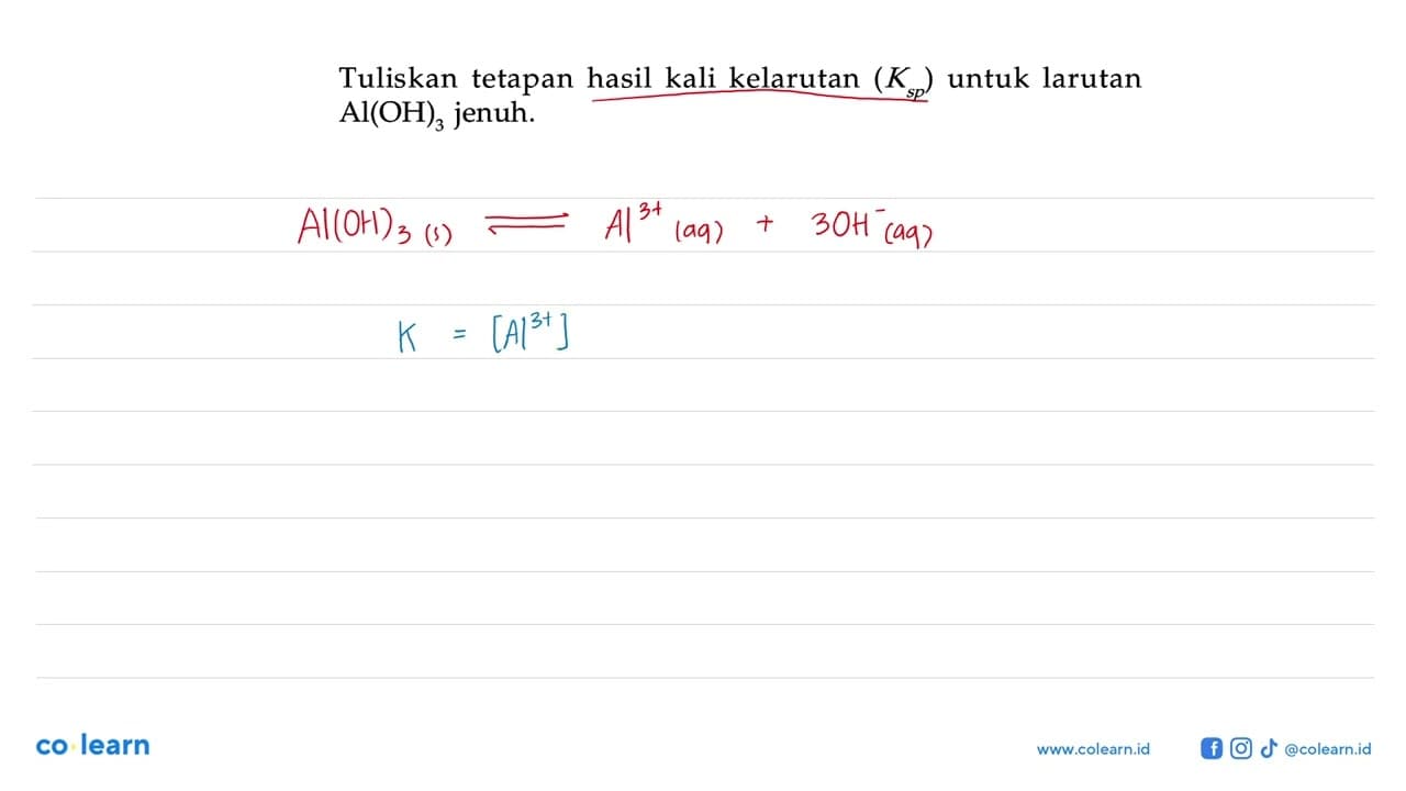 Tuliskan tetapan hasil kali kelarutan (Ksp) untuk larutan