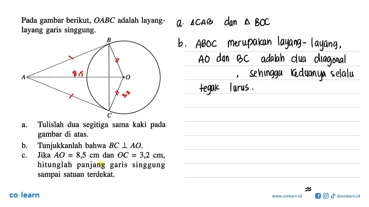 Pada gambar berikut, OABC adalah layanglayang garis