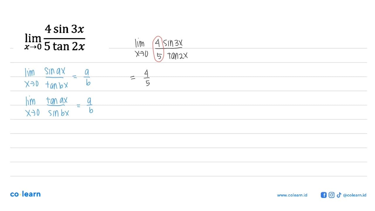 limit x -> 0 (4sin(3x))/(5tan(2x))