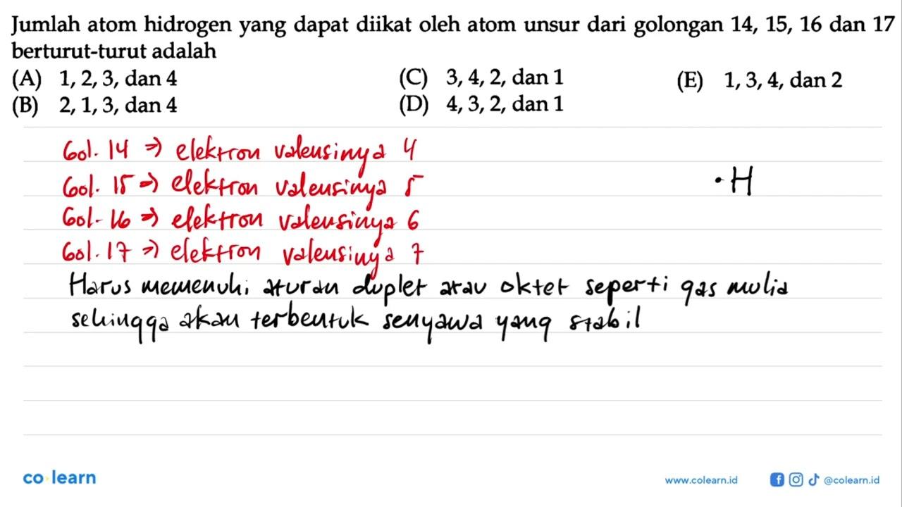 Jumlah atom hidrogen yang dapat diikat oleh atom unsur dari