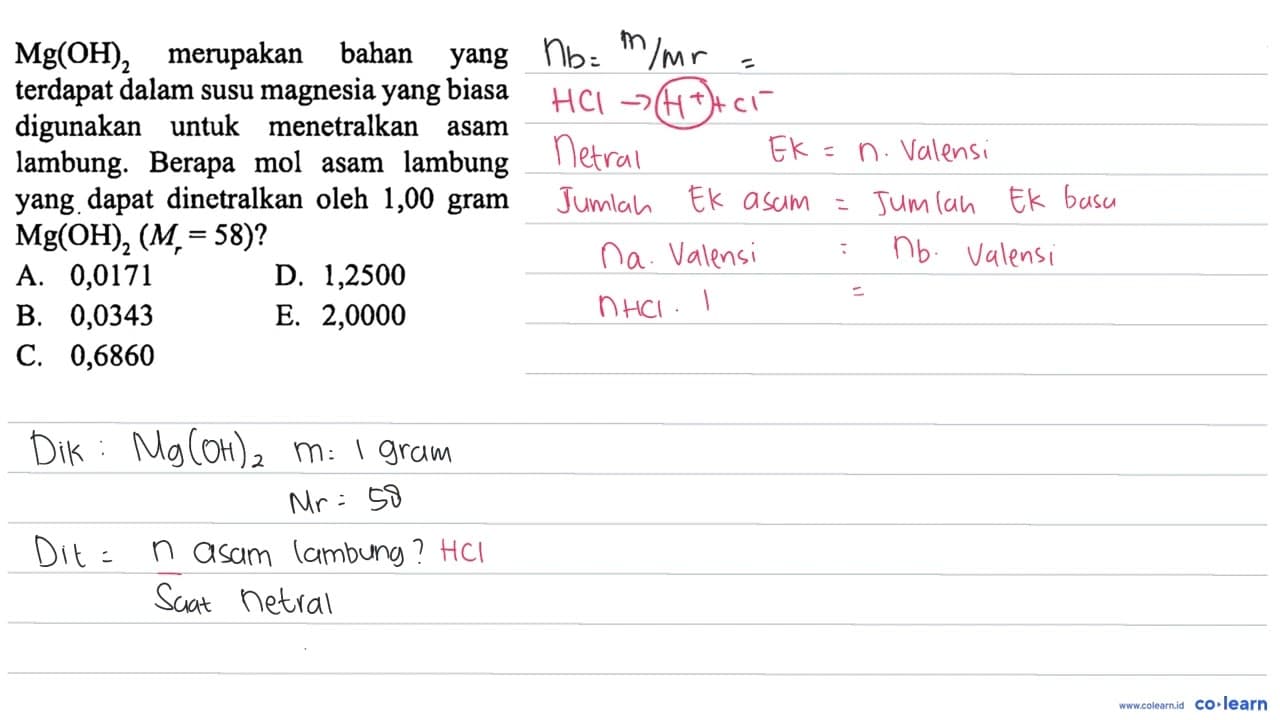 Mg(OH)2 merupakan bahan yang terdapat dalam susu magnesia