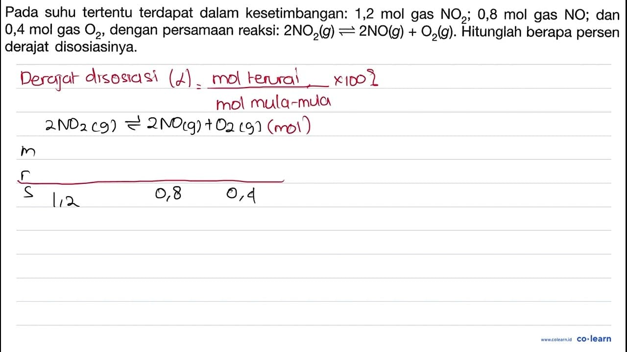 Pada suhu tertentu terdapat dalam kesetimbangan: 1,2 mol