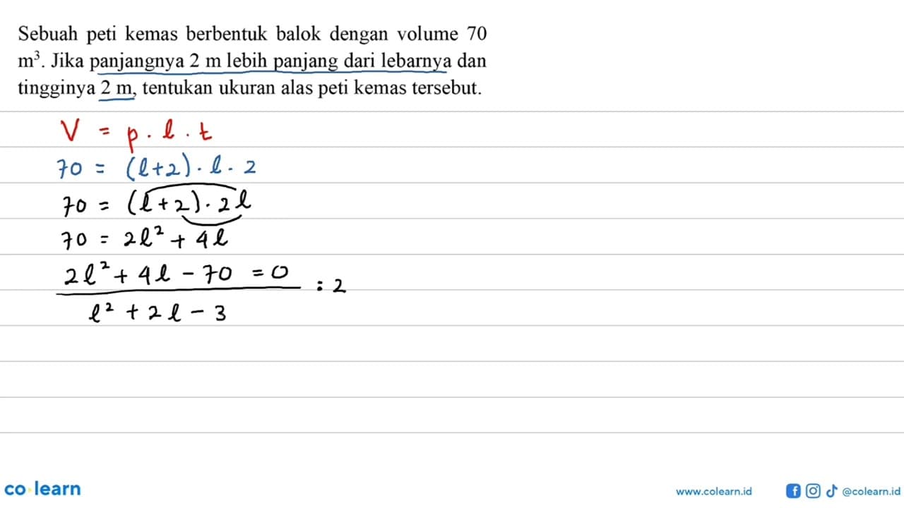 Sebuah peti kemas berbentuk balok dengan volume 70 m^3.