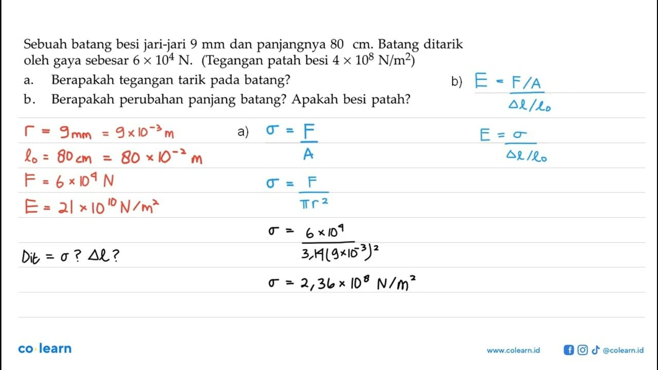 Sebuah batang besi jari-jari 9 mm dan panjangnya 80 cm.