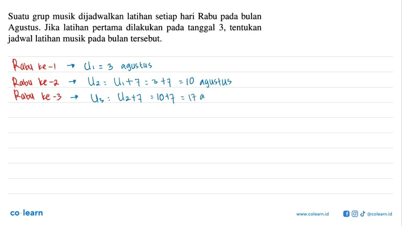 Suatu grup musik dijadwalkan latihan setiap hari Rabu pada