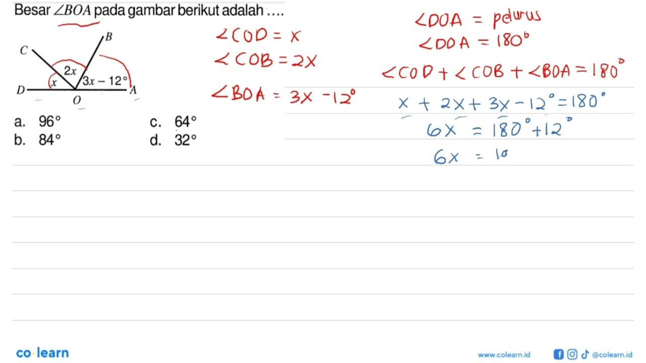 Besar sudut BOA pada gambar berikut adalah....