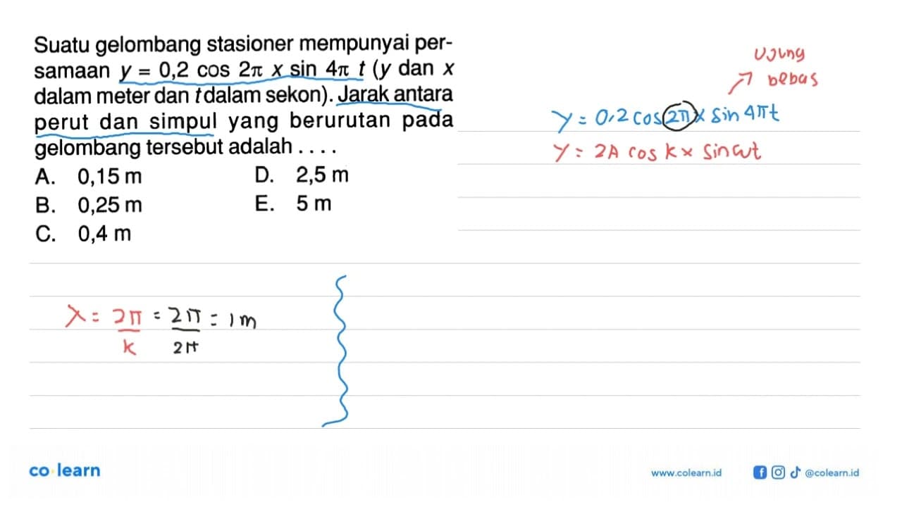 Suatu gelombang stasioner mempunyai persamaan y=0,2cos 2pi