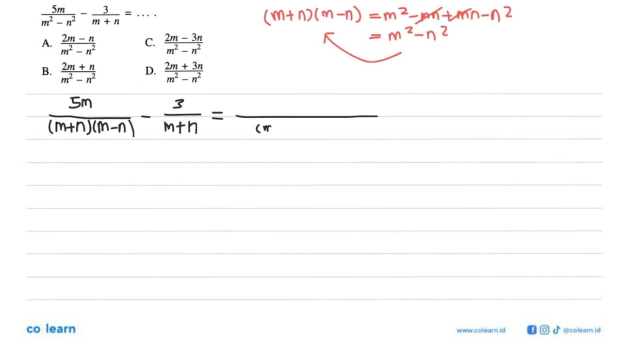 5m/(m^2 - n^2) - 3/(m + n) =...