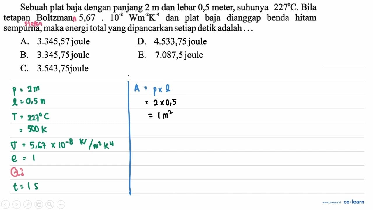 Sebuah plat baja dengan panjang 2 m dan lebar 0,5 meter,