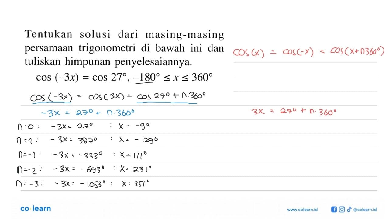 Tentukan solusi dari masing-masing persamaan trigonometri