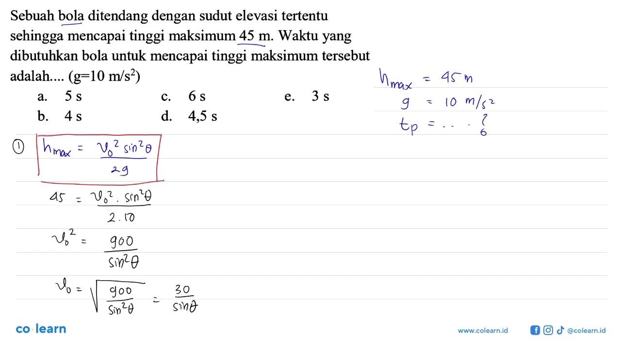 Sebuah bola ditendang dengan sudut elevasi tertentu