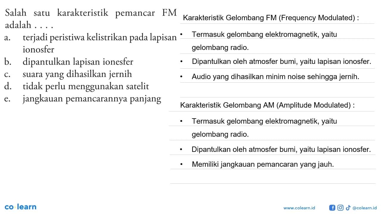 Salah satu karakteristik pemancar FM adalah .... a. terjadi