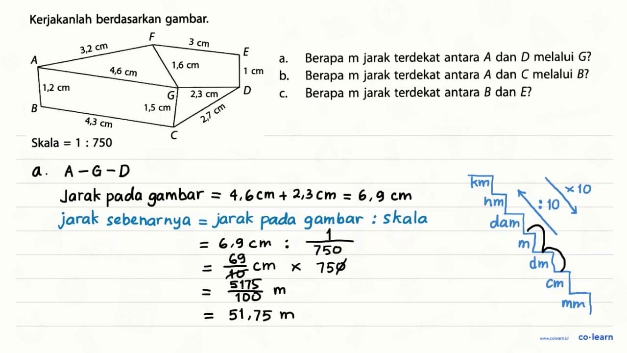 Kerjakanlah berdasarkan gambar. Skala = 1 : 750 a. Berapa m