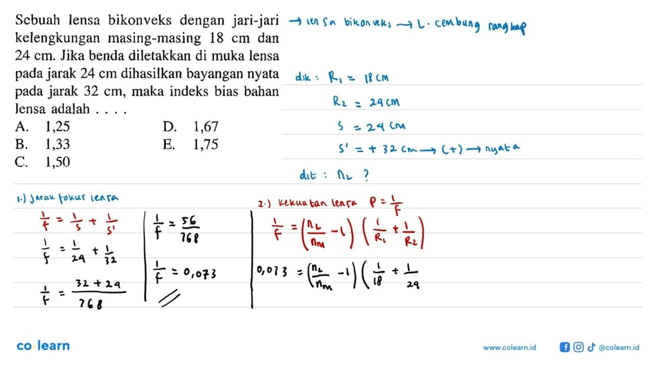 Scbuah lensa bikonveks dengan jari-jari kelengkungan