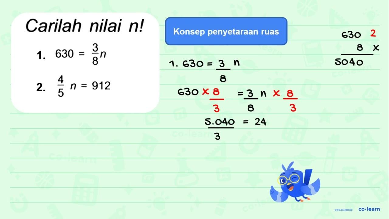 1. 630=3/8 n 2. 4/5 n=912